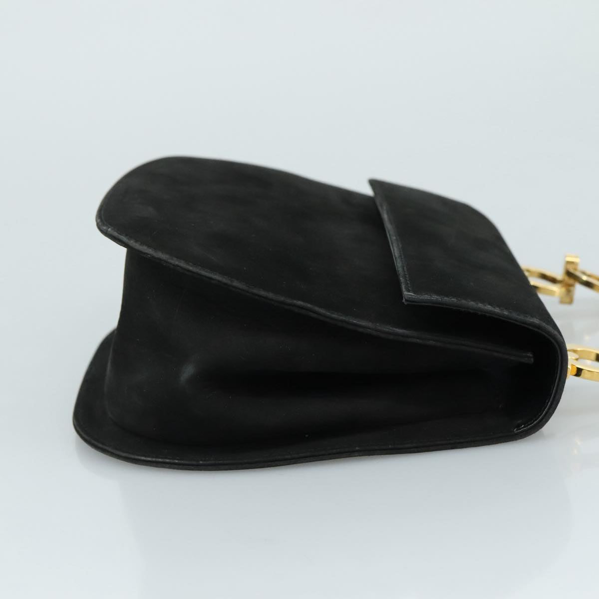 Salvatore Ferragamo Gancini Shoulder Bag Suede Black Gold Auth bs20936