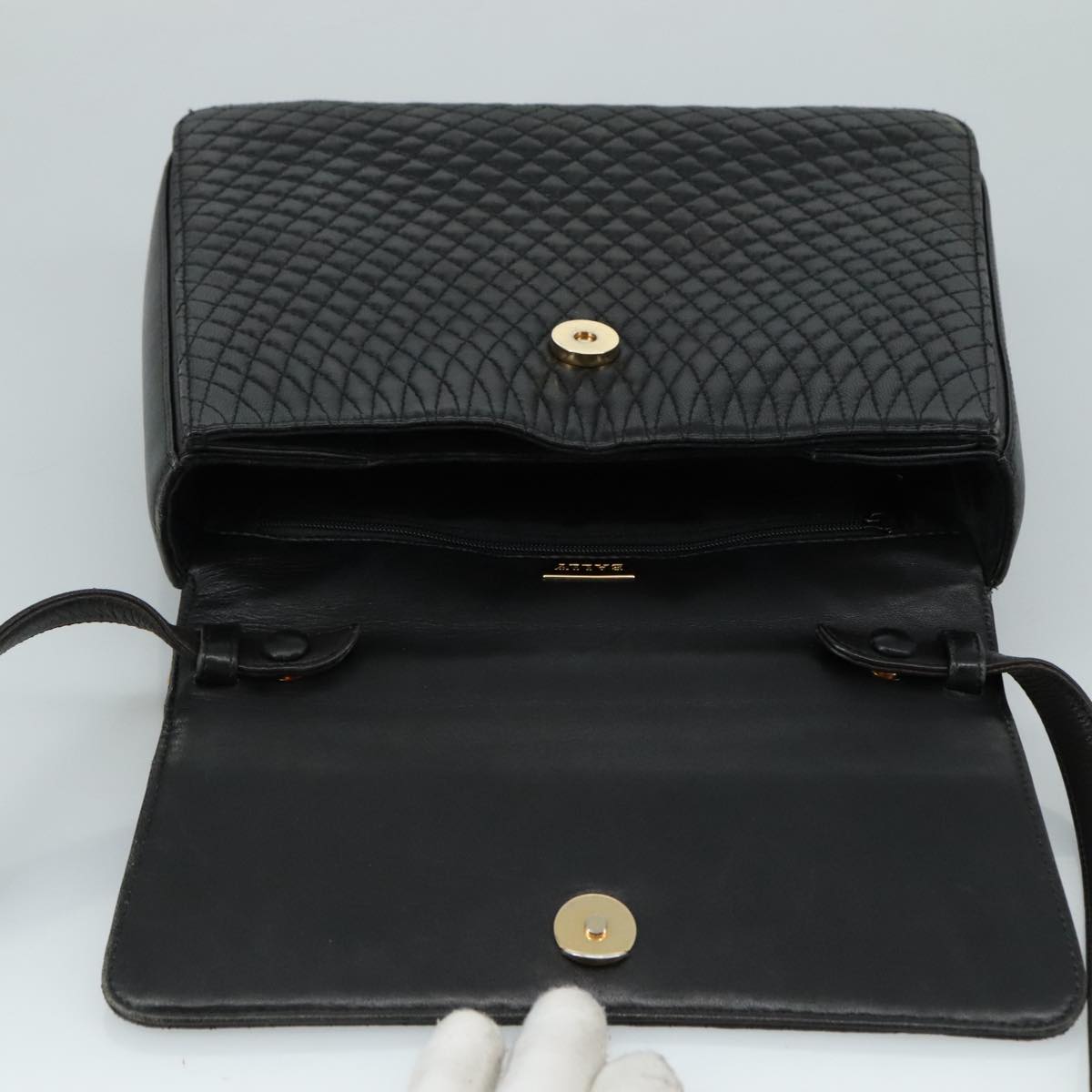 BALLY Hand Bag Leather 2way Black Gold Auth bs20947