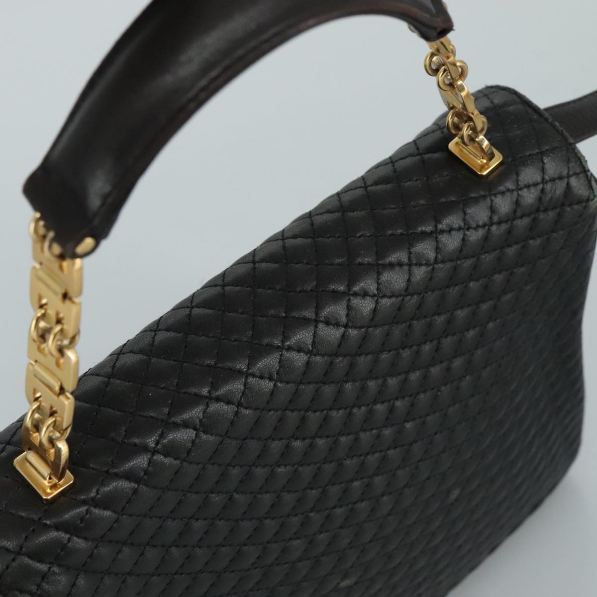 BALLY Hand Bag Leather 2way Black Gold Auth bs20947