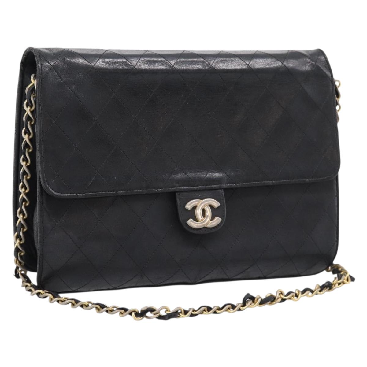 CHANEL Matelasse Chain Shoulder Bag Lamb Skin Black CC Auth bs20976