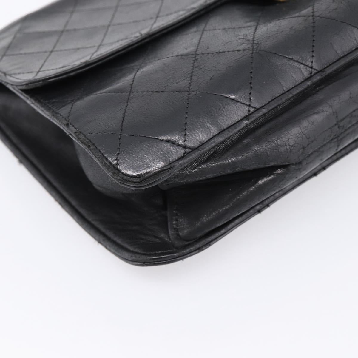 CHANEL Matelasse Chain Shoulder Bag Lamb Skin Black CC Auth bs20976