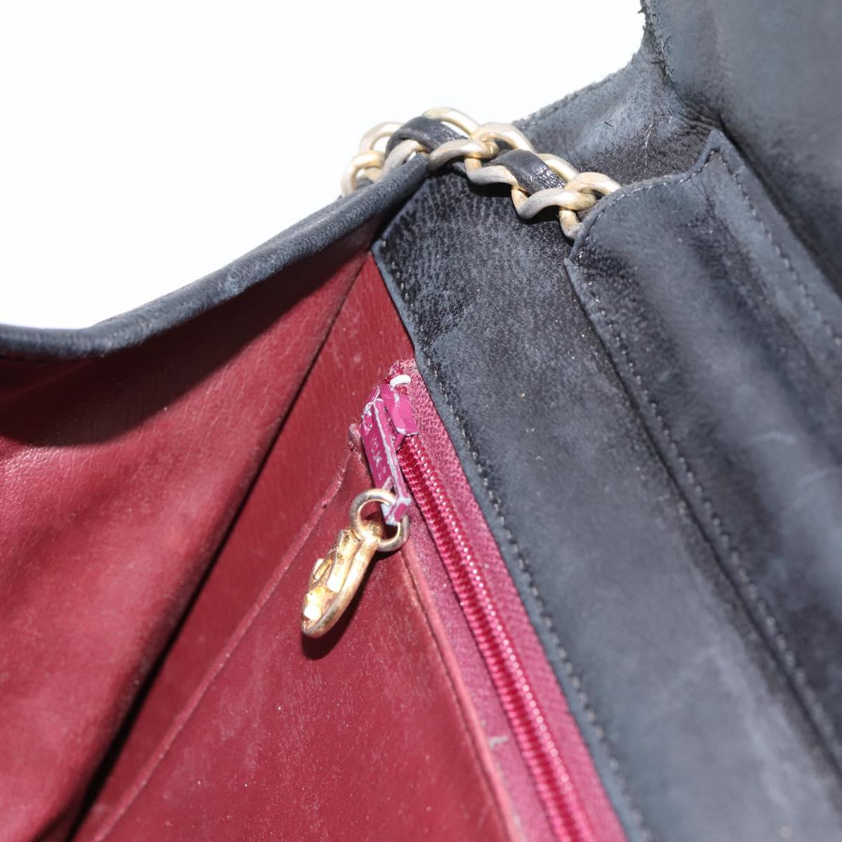 CHANEL Matelasse Chain Shoulder Bag Lamb Skin Black CC Auth bs20976