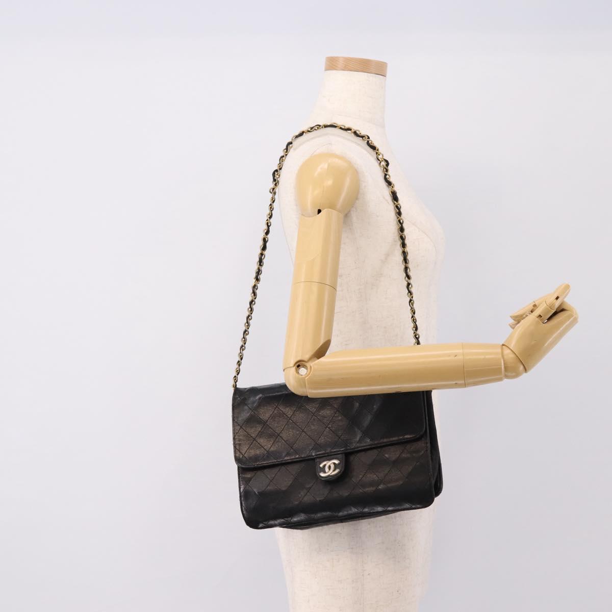 CHANEL Matelasse Chain Shoulder Bag Lamb Skin Black CC Auth bs20976