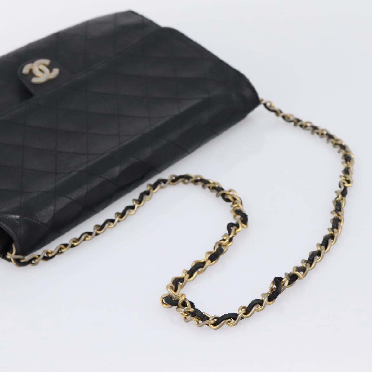 CHANEL Matelasse Chain Shoulder Bag Lamb Skin Black CC Auth bs20976