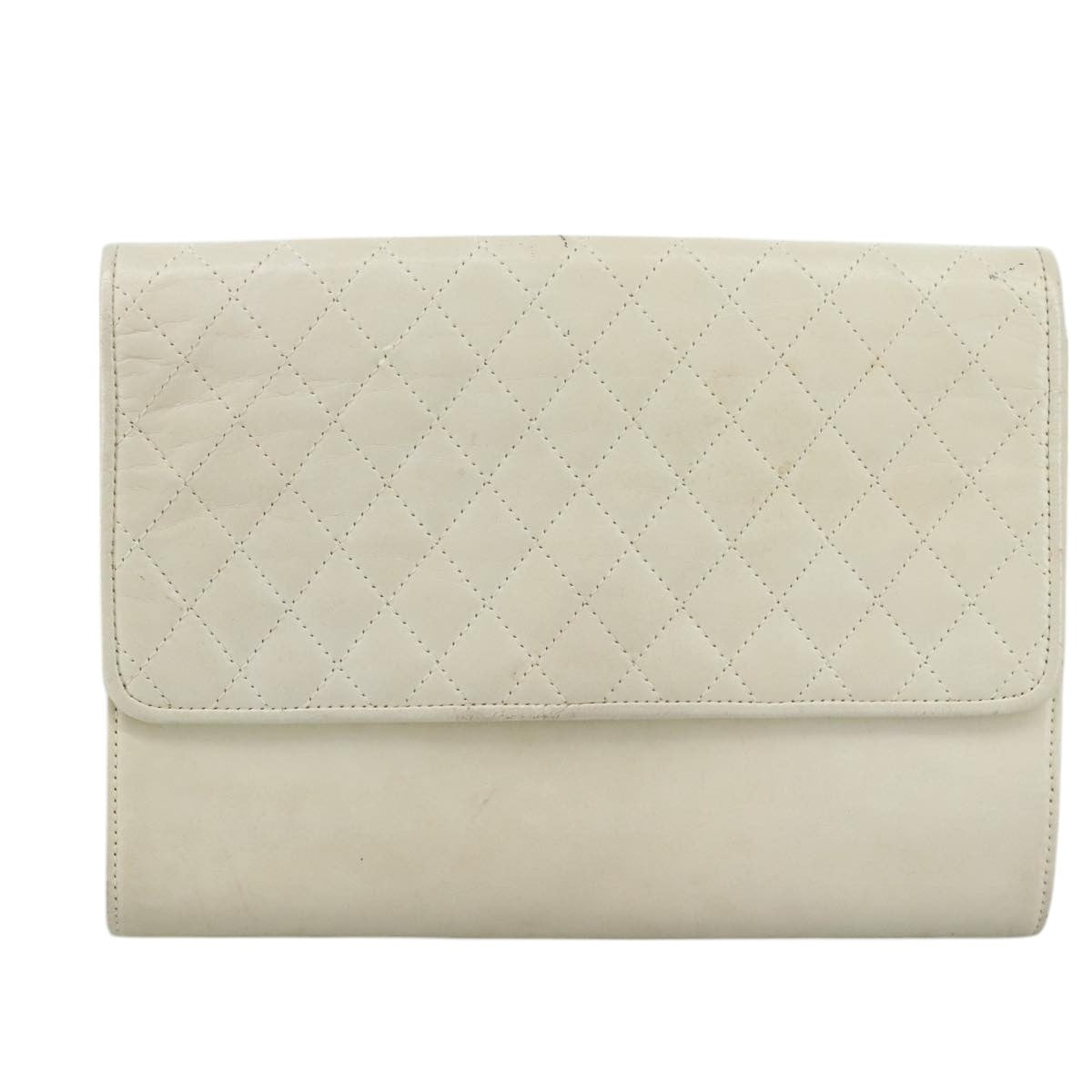 SAINT LAURENT Clutch Bag Leather White Auth bs21008