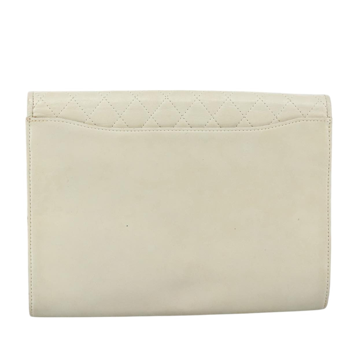 SAINT LAURENT Clutch Bag Leather White Auth bs21008