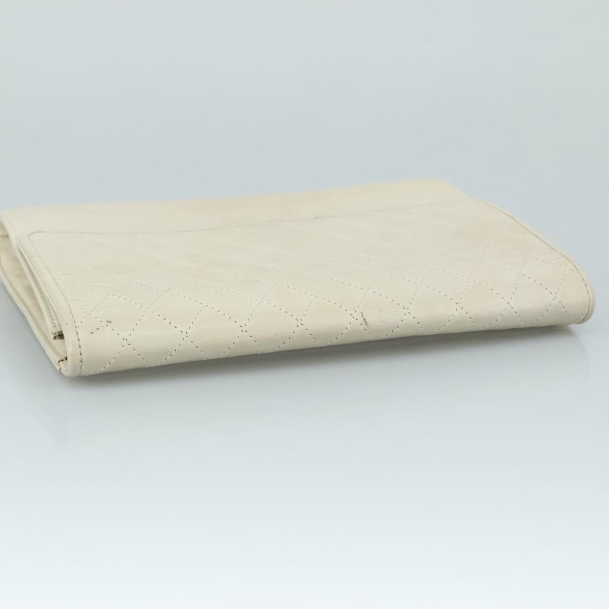 SAINT LAURENT Clutch Bag Leather White Auth bs21008