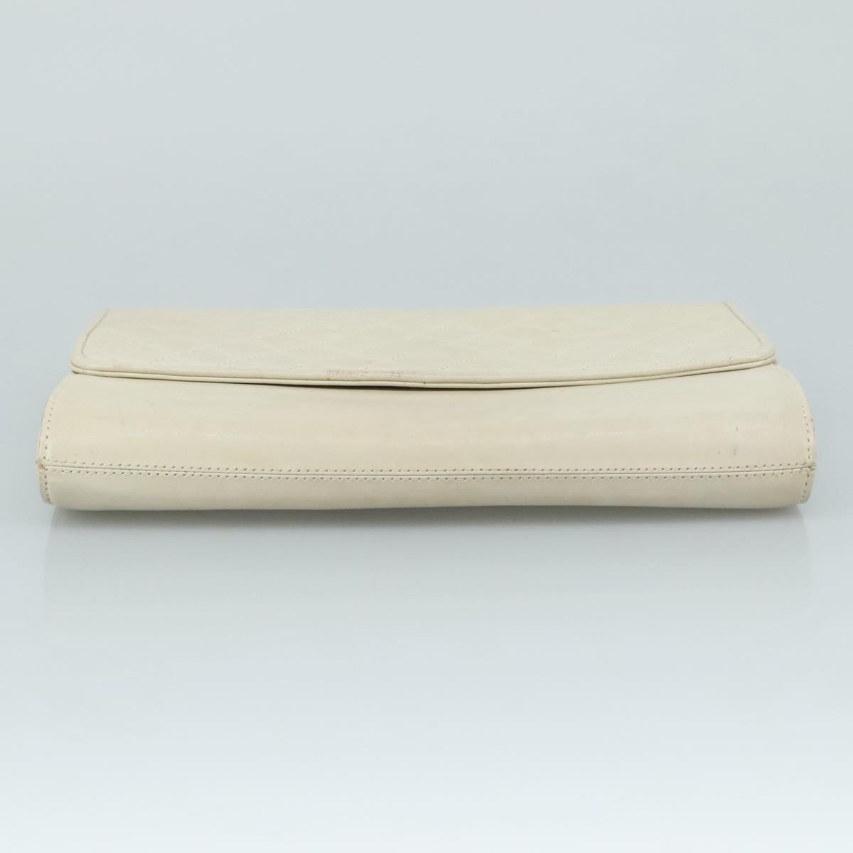 SAINT LAURENT Clutch Bag Leather White Auth bs21008