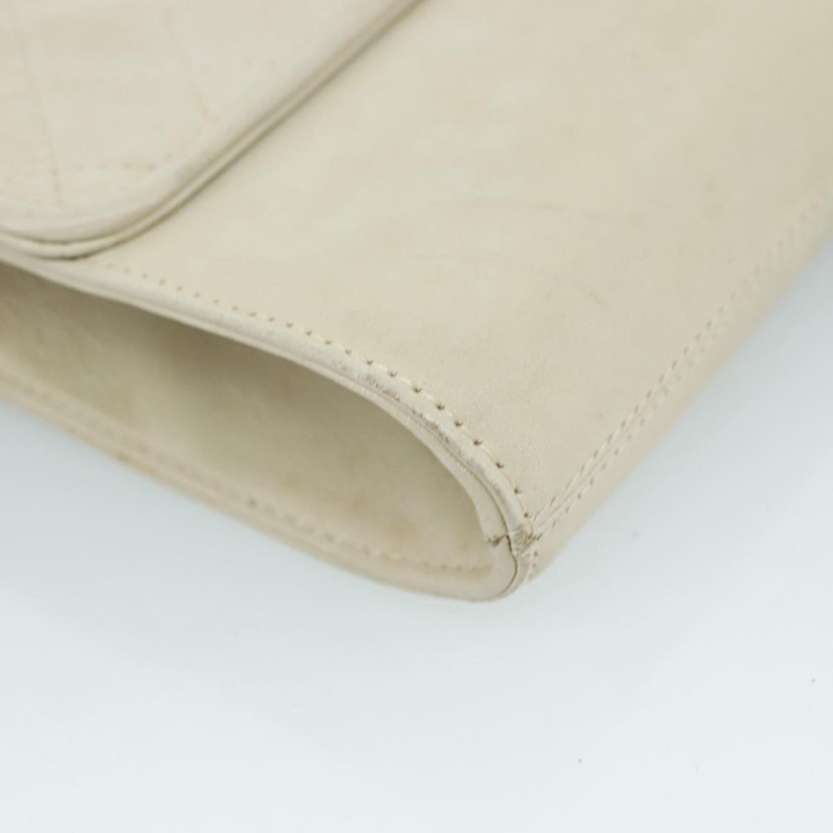 SAINT LAURENT Clutch Bag Leather White Auth bs21008