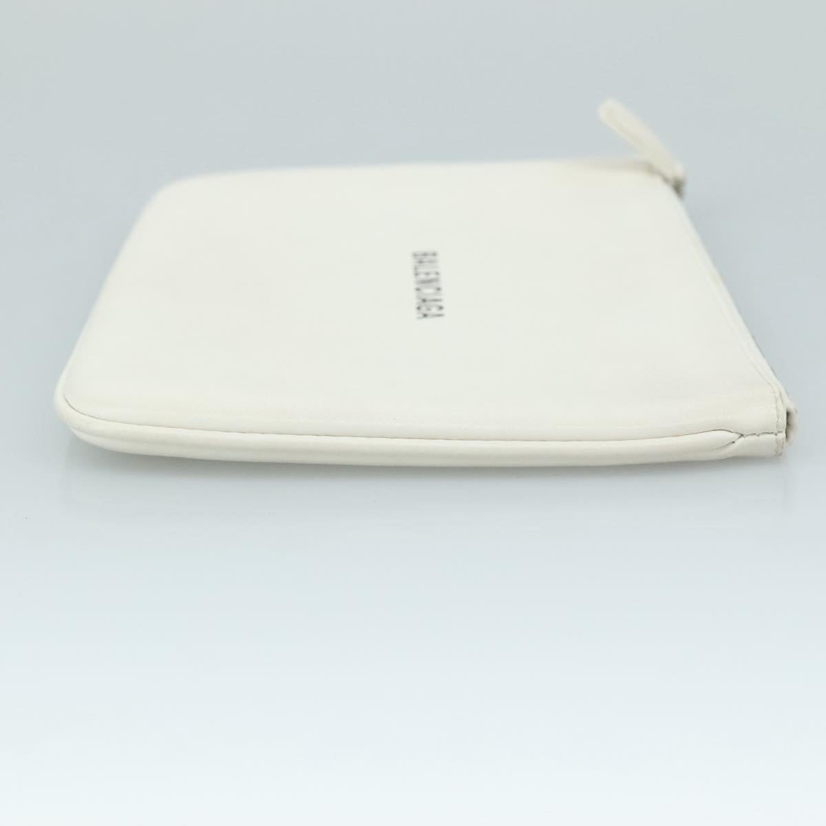 BALENCIAGA Pouch Leather White Silver 551992 Auth bs21014