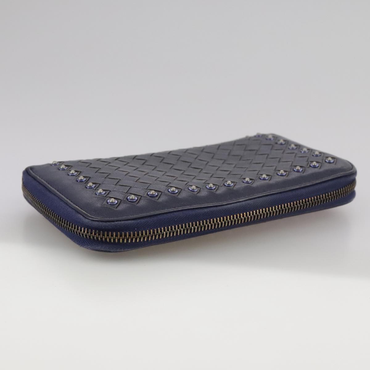 BOTTEGA VENETA INTRECCIATO Long Wallet Leather Black Silver Auth bs21015