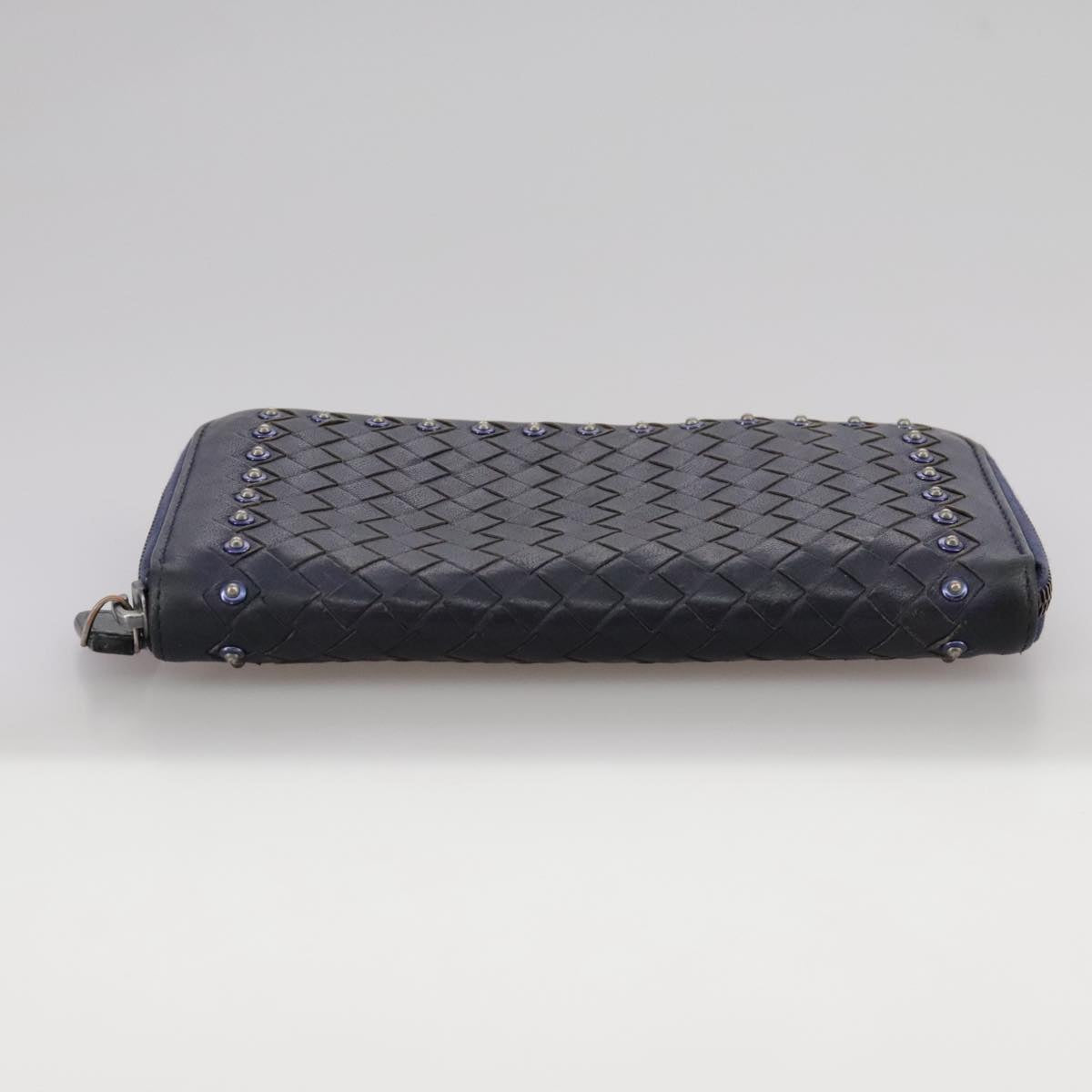 BOTTEGA VENETA INTRECCIATO Long Wallet Leather Black Silver Auth bs21015