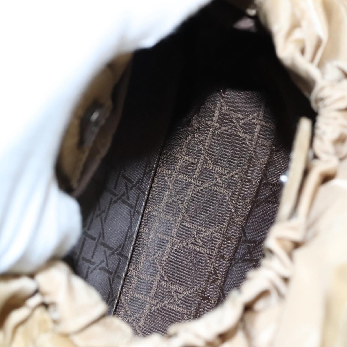 Christian Dior Maris Pearl Hand Bag Nylon Beige Silver Auth bs21021