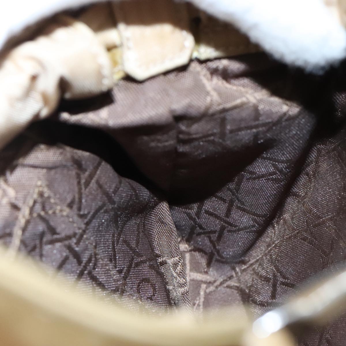 Christian Dior Maris Pearl Hand Bag Nylon Beige Silver Auth bs21021