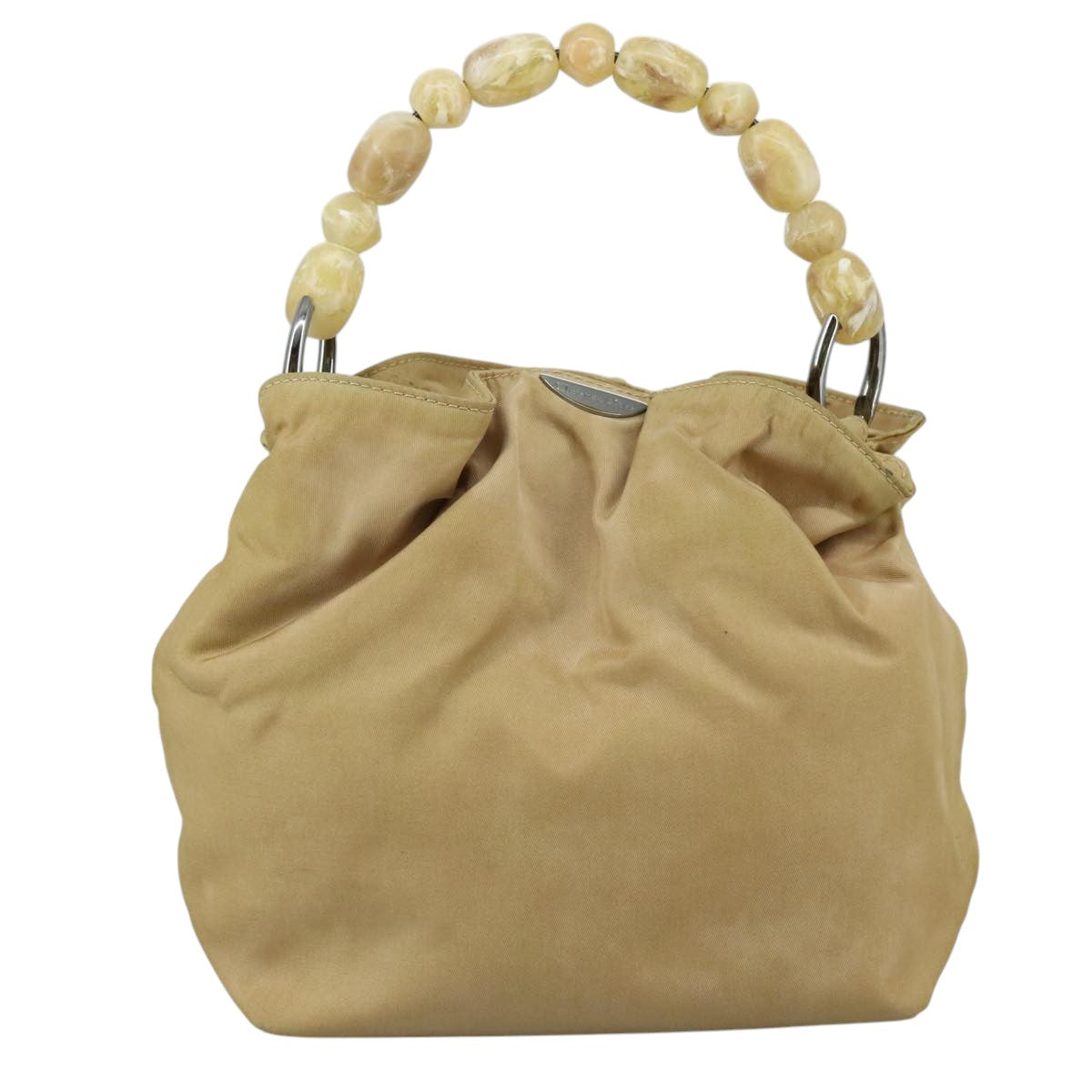 Christian Dior Maris Pearl Hand Bag Nylon Beige Silver Auth bs21021