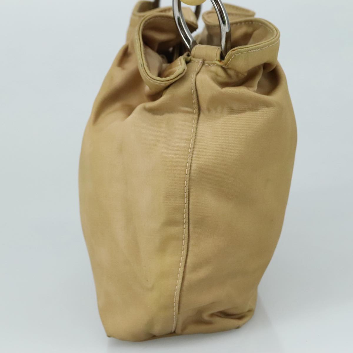 Christian Dior Maris Pearl Hand Bag Nylon Beige Silver Auth bs21021