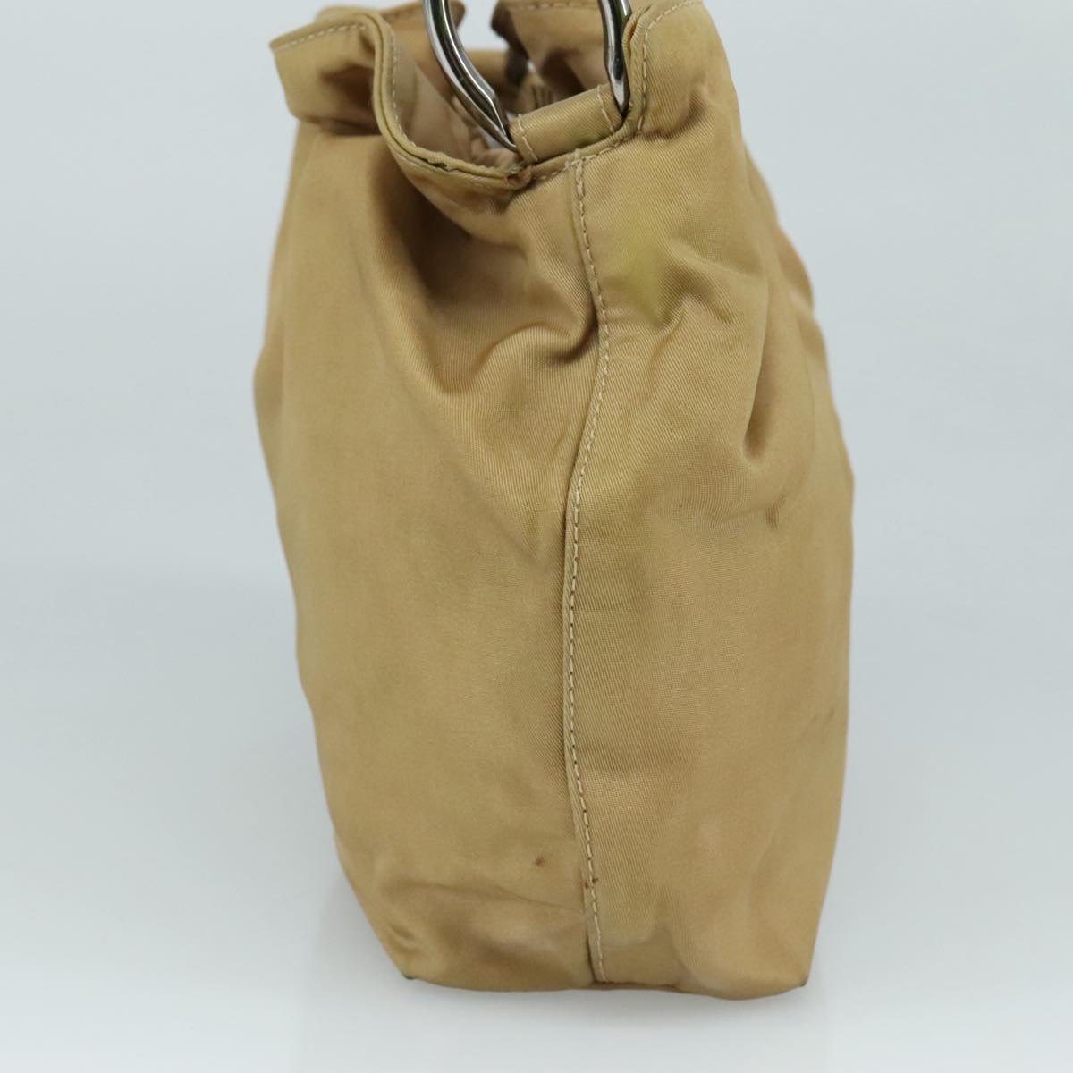 Christian Dior Maris Pearl Hand Bag Nylon Beige Silver Auth bs21021