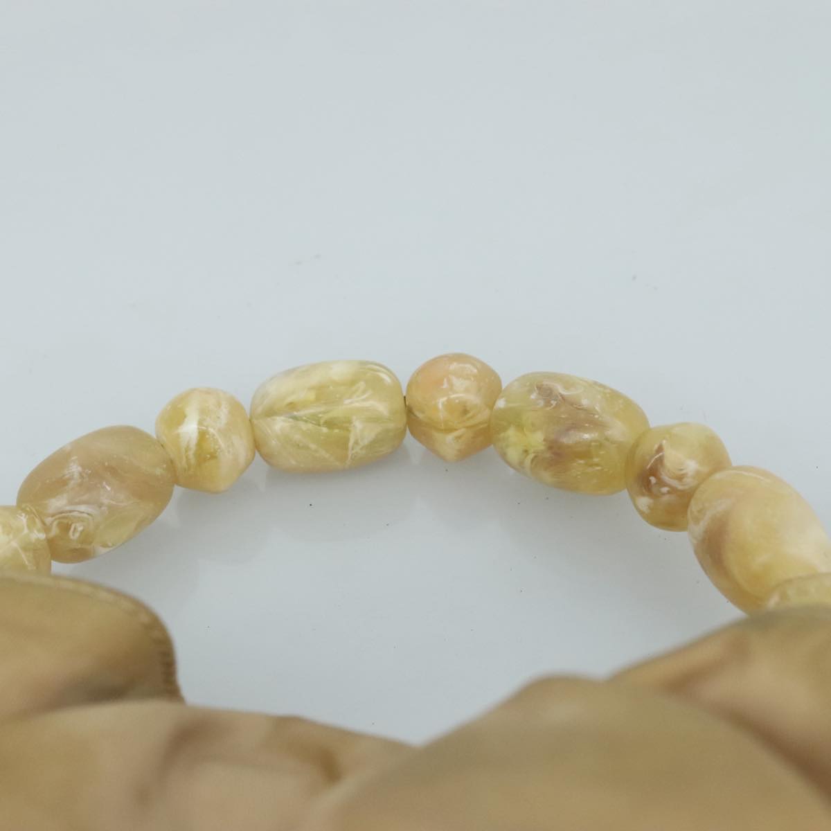 Christian Dior Maris Pearl Hand Bag Nylon Beige Silver Auth bs21021