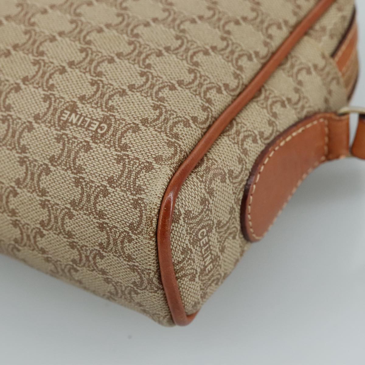 CELINE Macadam Canvas Shoulder Bag Beige Auth bs21025