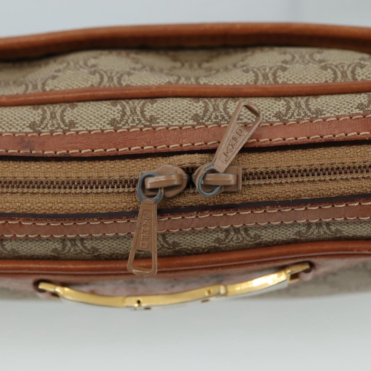 CELINE Macadam Canvas Shoulder Bag Beige Auth bs21025