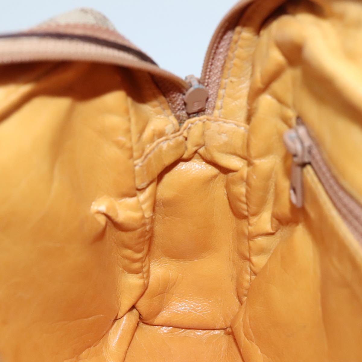 CELINE Macadam Canvas Shoulder Bag Beige Auth bs21025