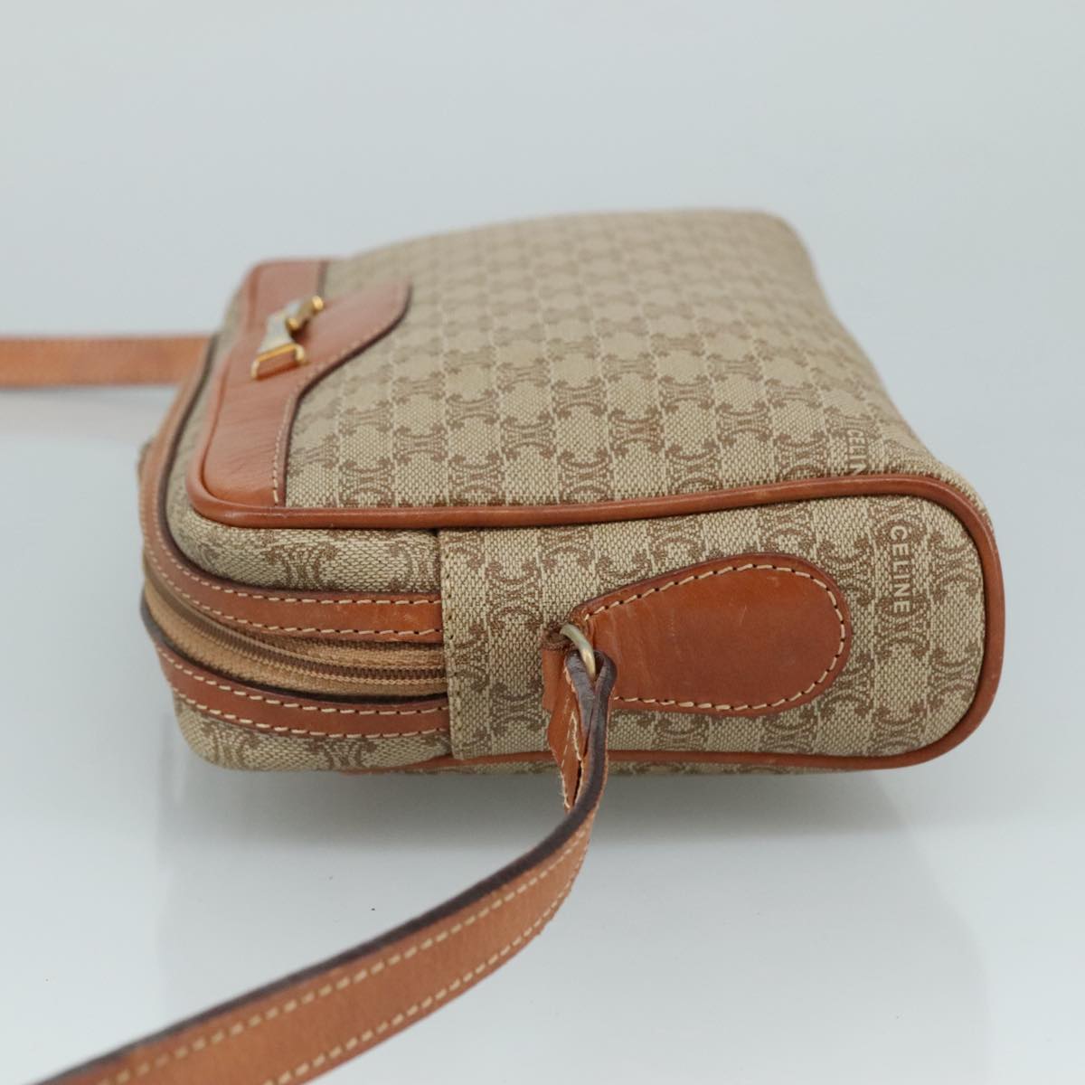 CELINE Macadam Canvas Shoulder Bag Beige Auth bs21025