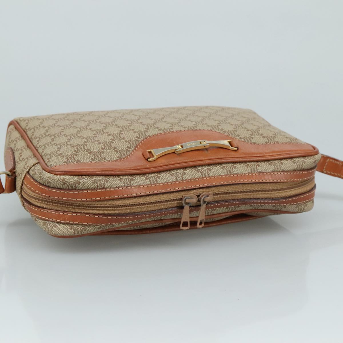 CELINE Macadam Canvas Shoulder Bag Beige Auth bs21025