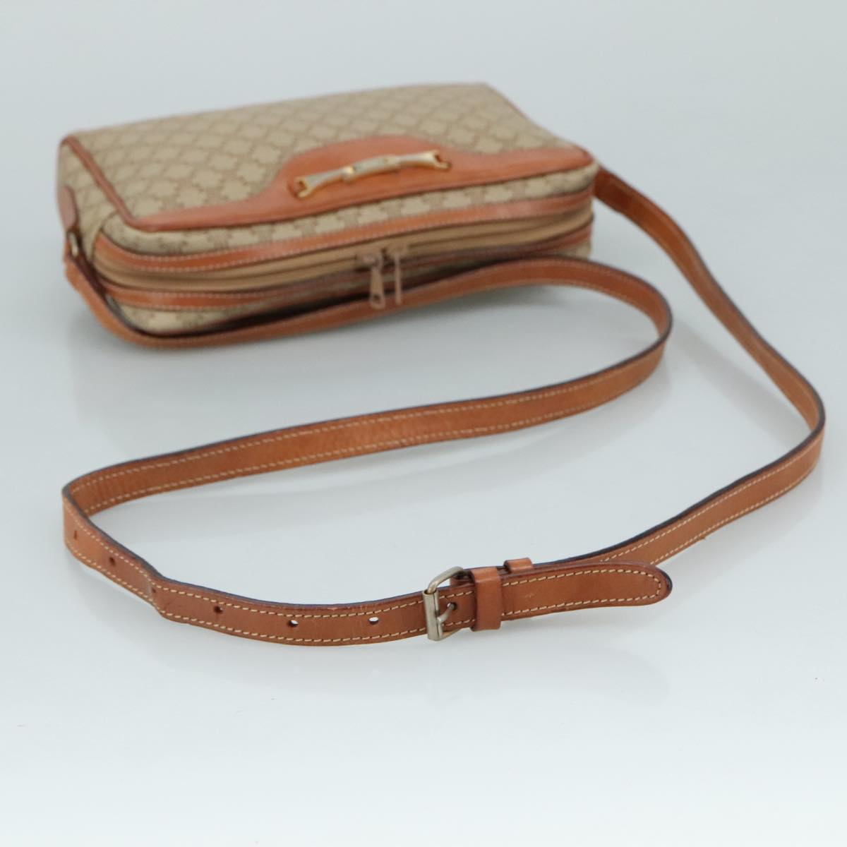 CELINE Macadam Canvas Shoulder Bag Beige Auth bs21025