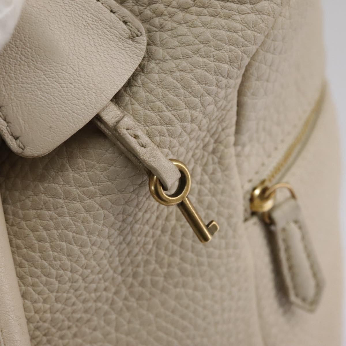 CELINE Hand Bag Leather Beige Gold Auth bs21026