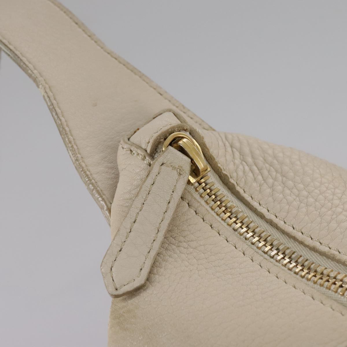 CELINE Hand Bag Leather Beige Gold Auth bs21026