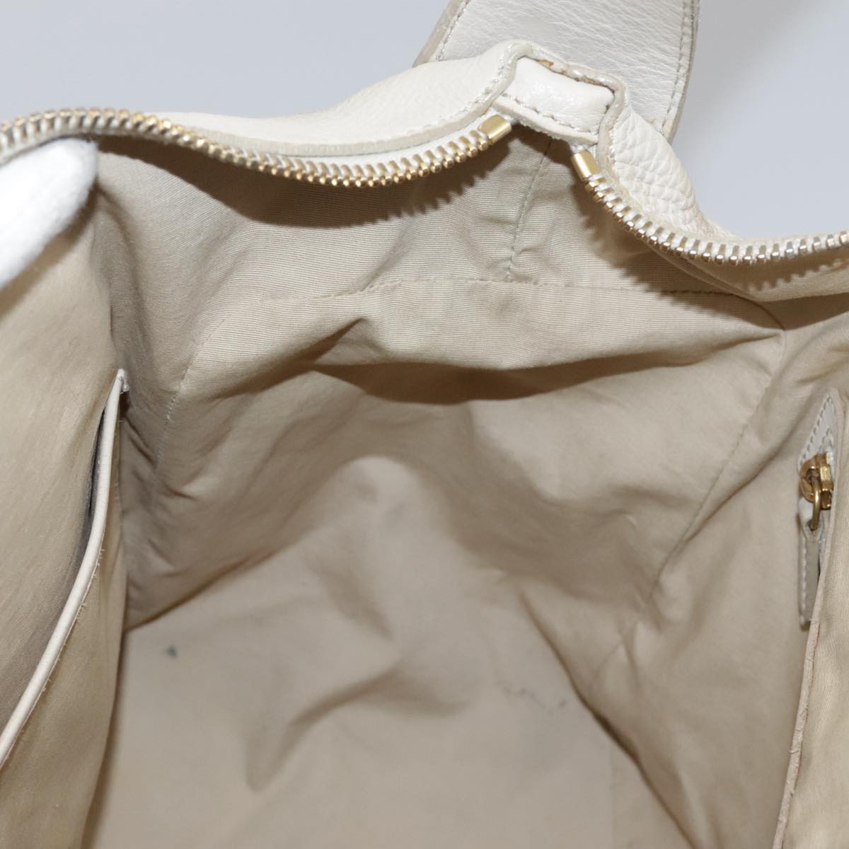 CELINE Hand Bag Leather Beige Gold Auth bs21026