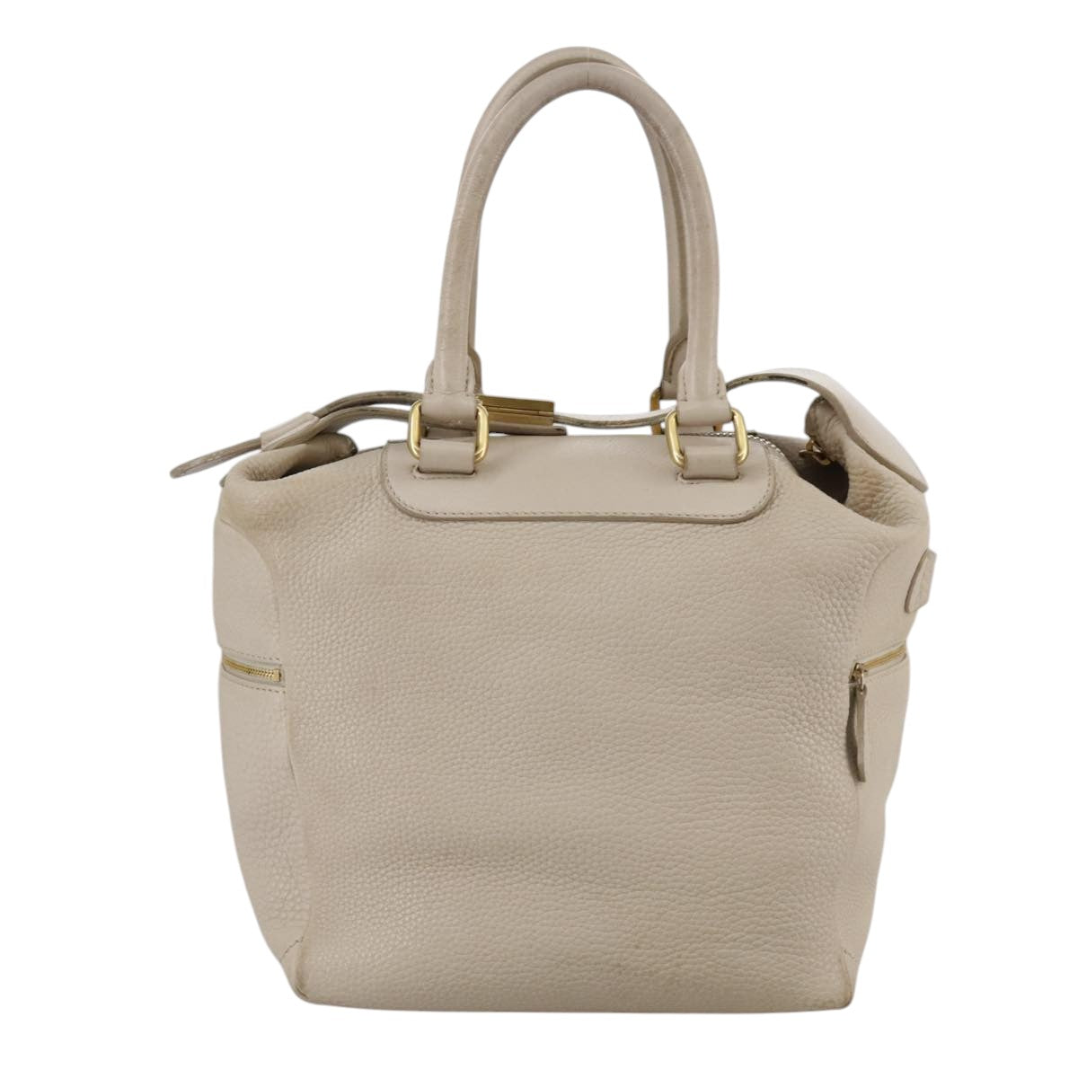 CELINE Hand Bag Leather Beige Gold Auth bs21026