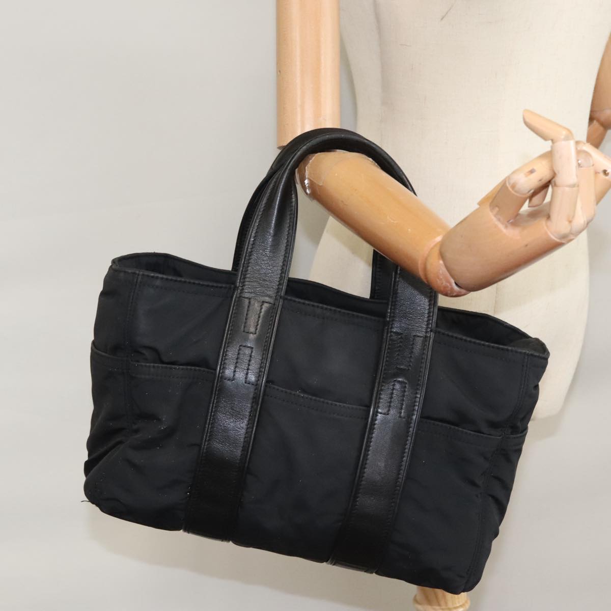 HERMES Acape Luco PM Hand Bag Nylon Black Auth bs21033