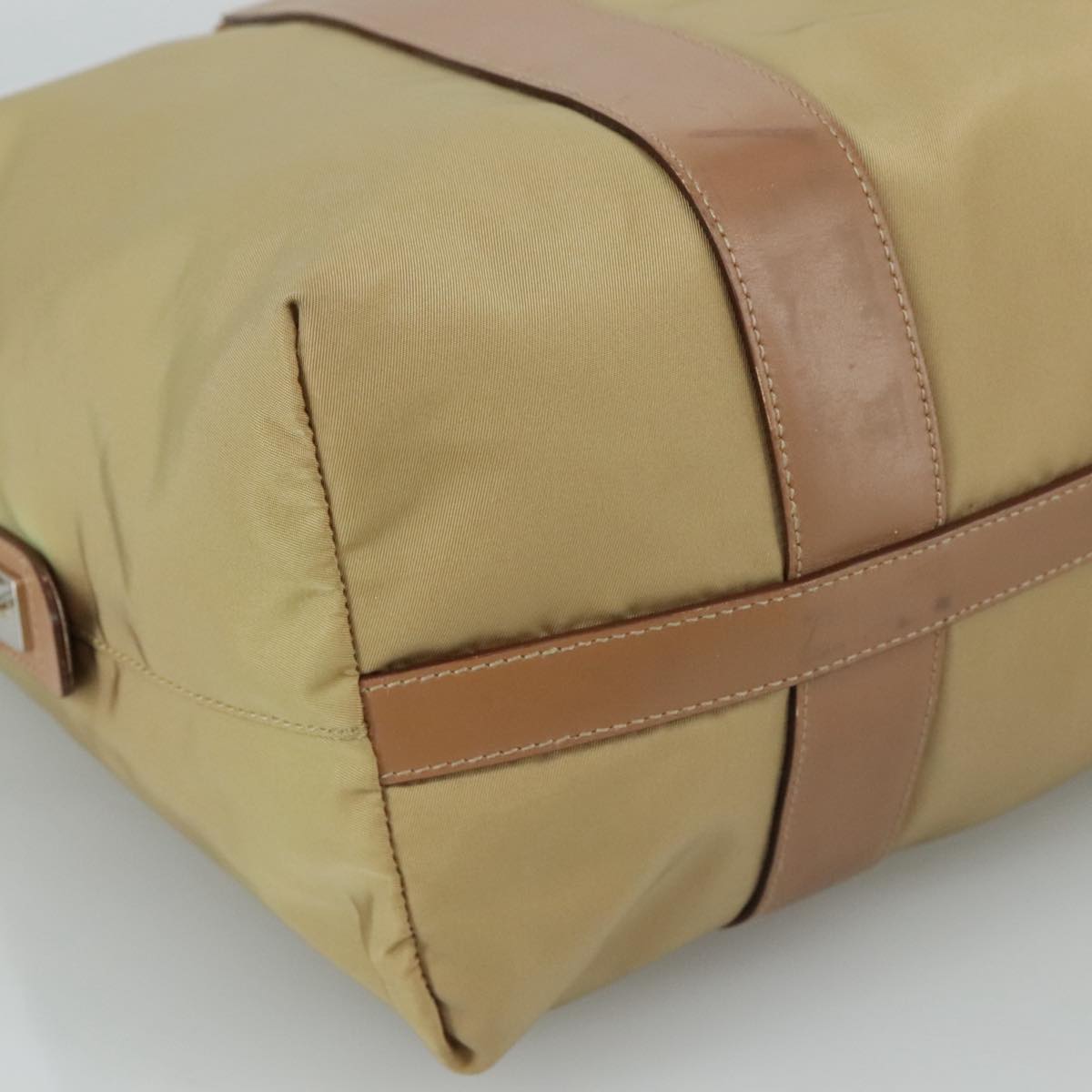 PRADA Hand Bag Nylon Beige Auth bs21036
