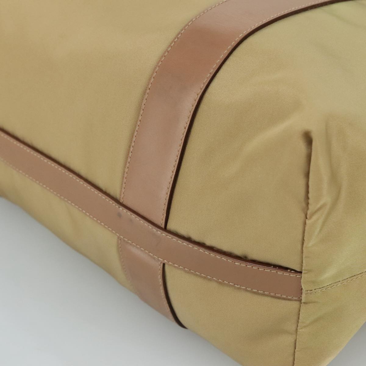 PRADA Hand Bag Nylon Beige Auth bs21036