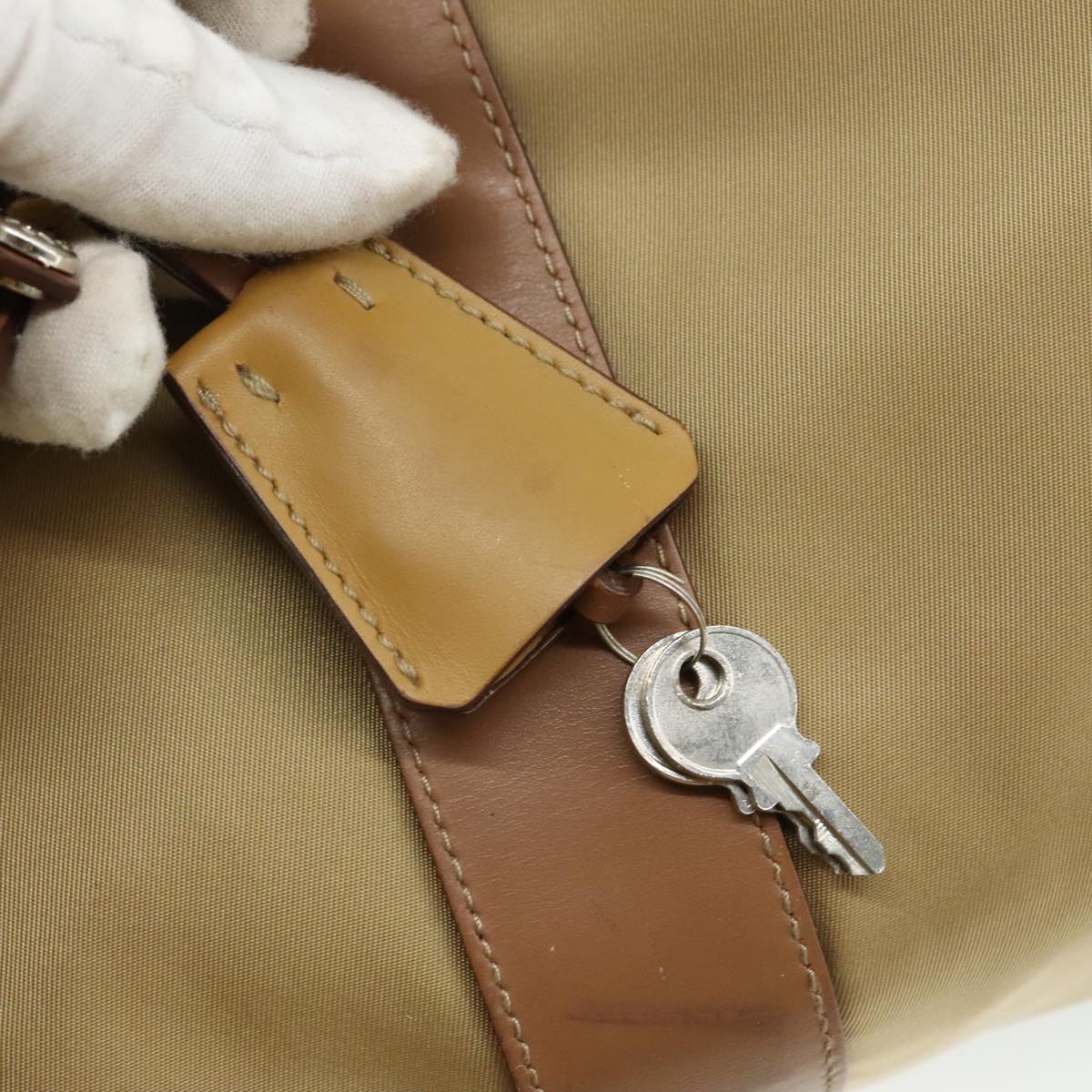 PRADA Hand Bag Nylon Beige Auth bs21036