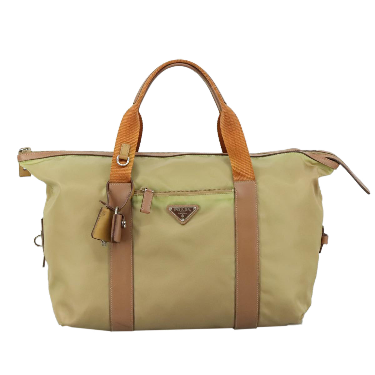 PRADA Hand Bag Nylon Beige Auth bs21036