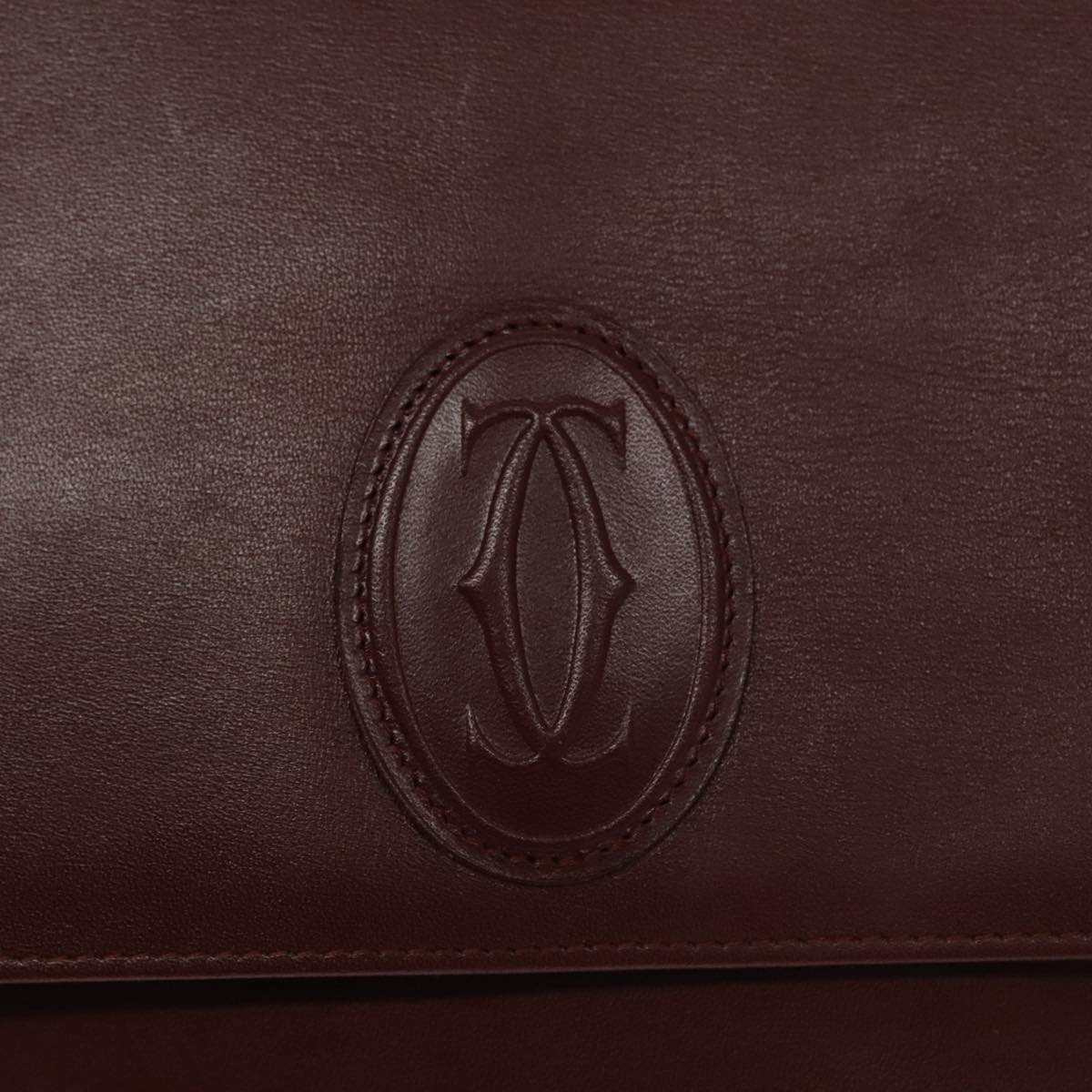 CARTIER Shoulder Bag Leather Red Auth bs21040