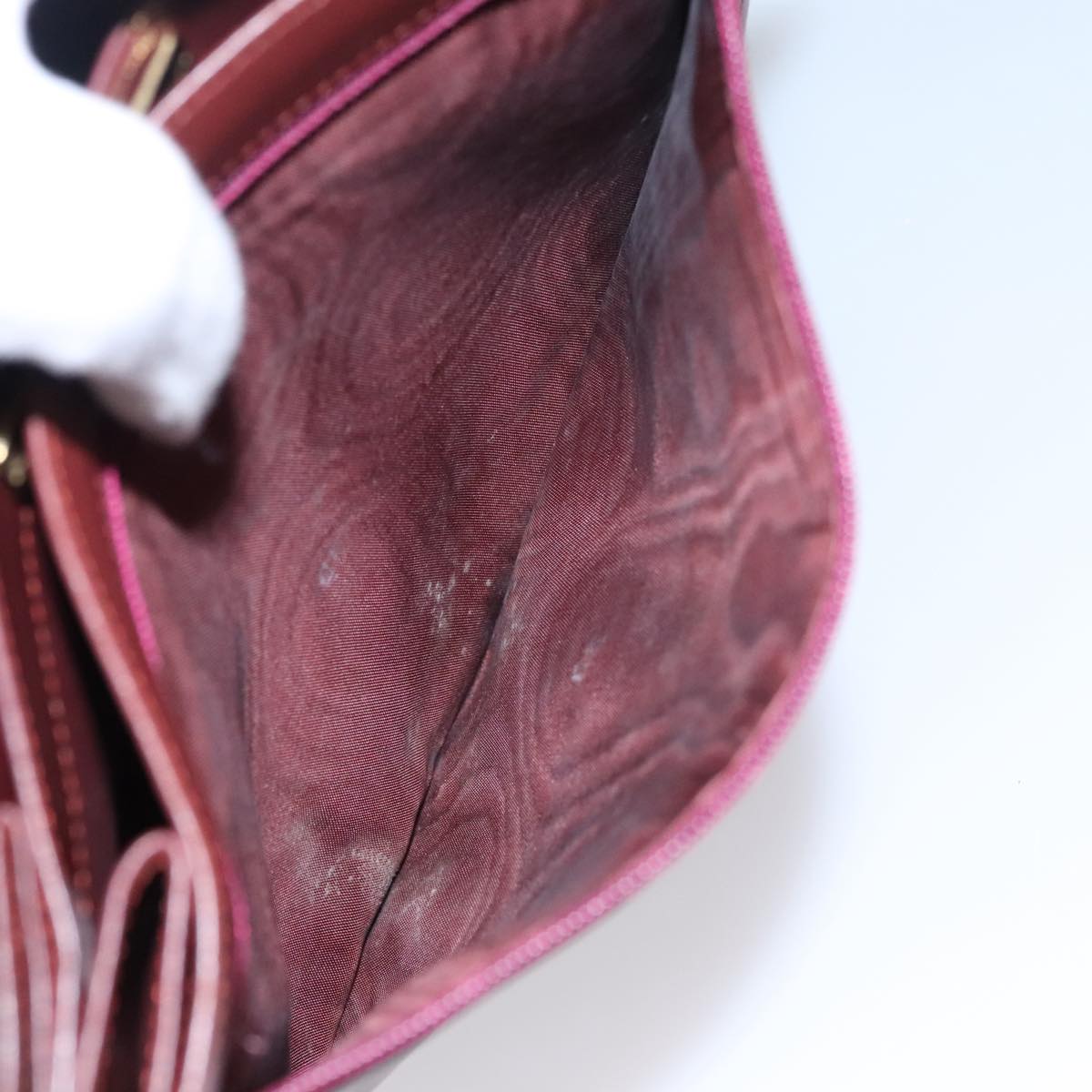 CARTIER Shoulder Bag Leather Red Auth bs21040