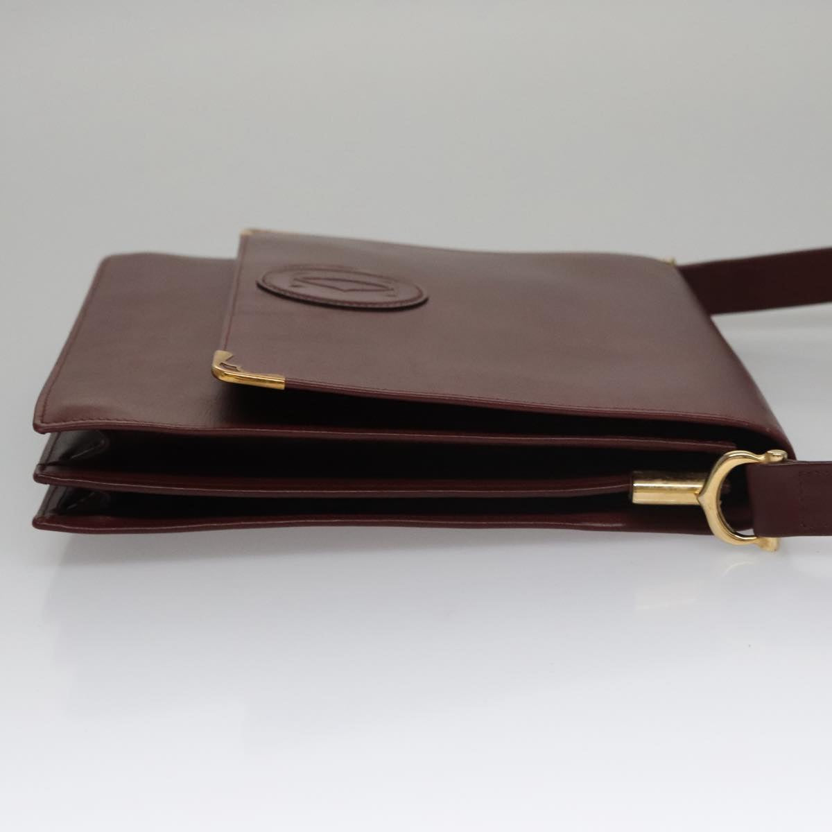 CARTIER Shoulder Bag Leather Red Auth bs21040