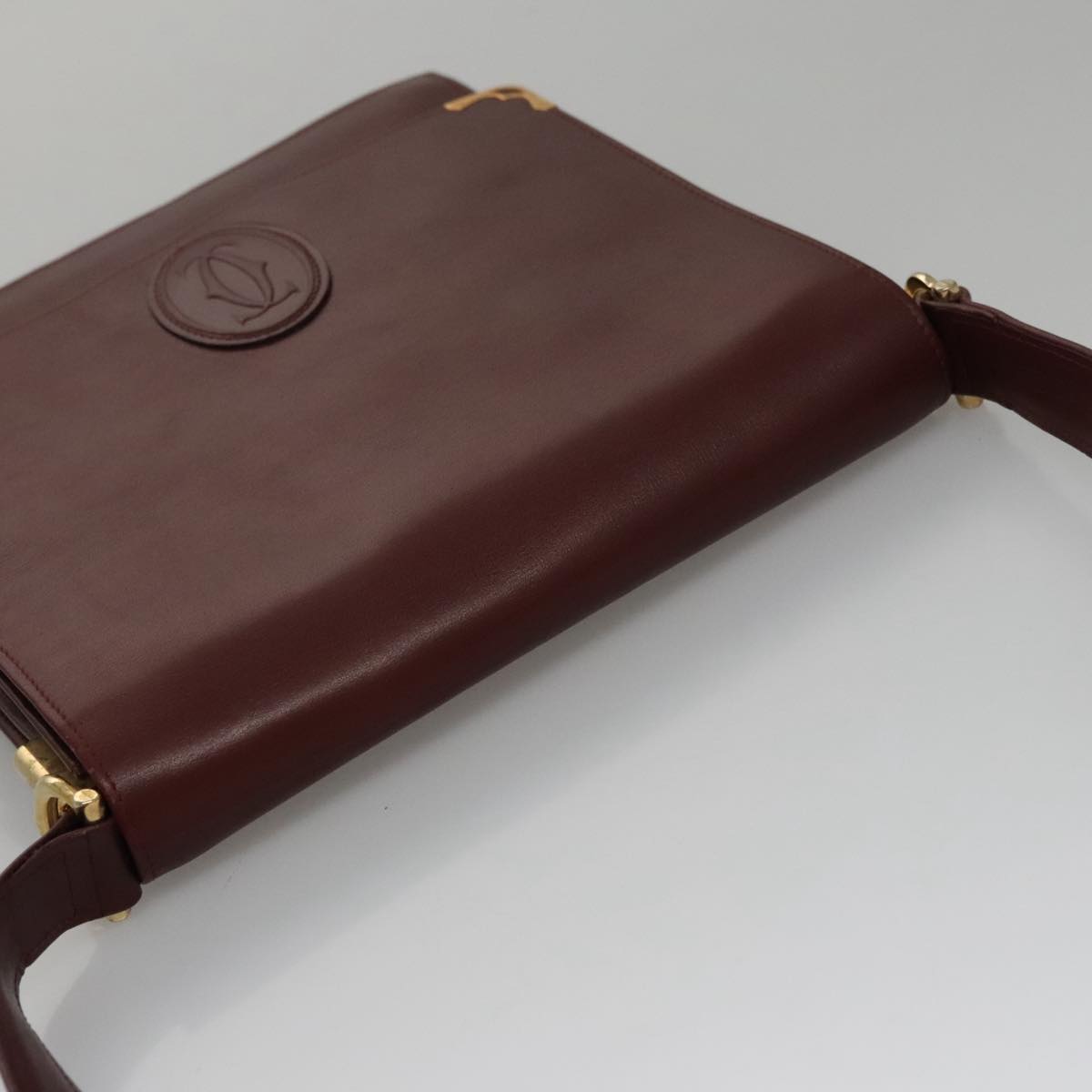 CARTIER Shoulder Bag Leather Red Auth bs21040