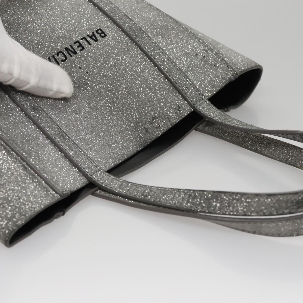 BALENCIAGA Everyday XXS Hand Bag Leather 2way Silver Auth bs21056