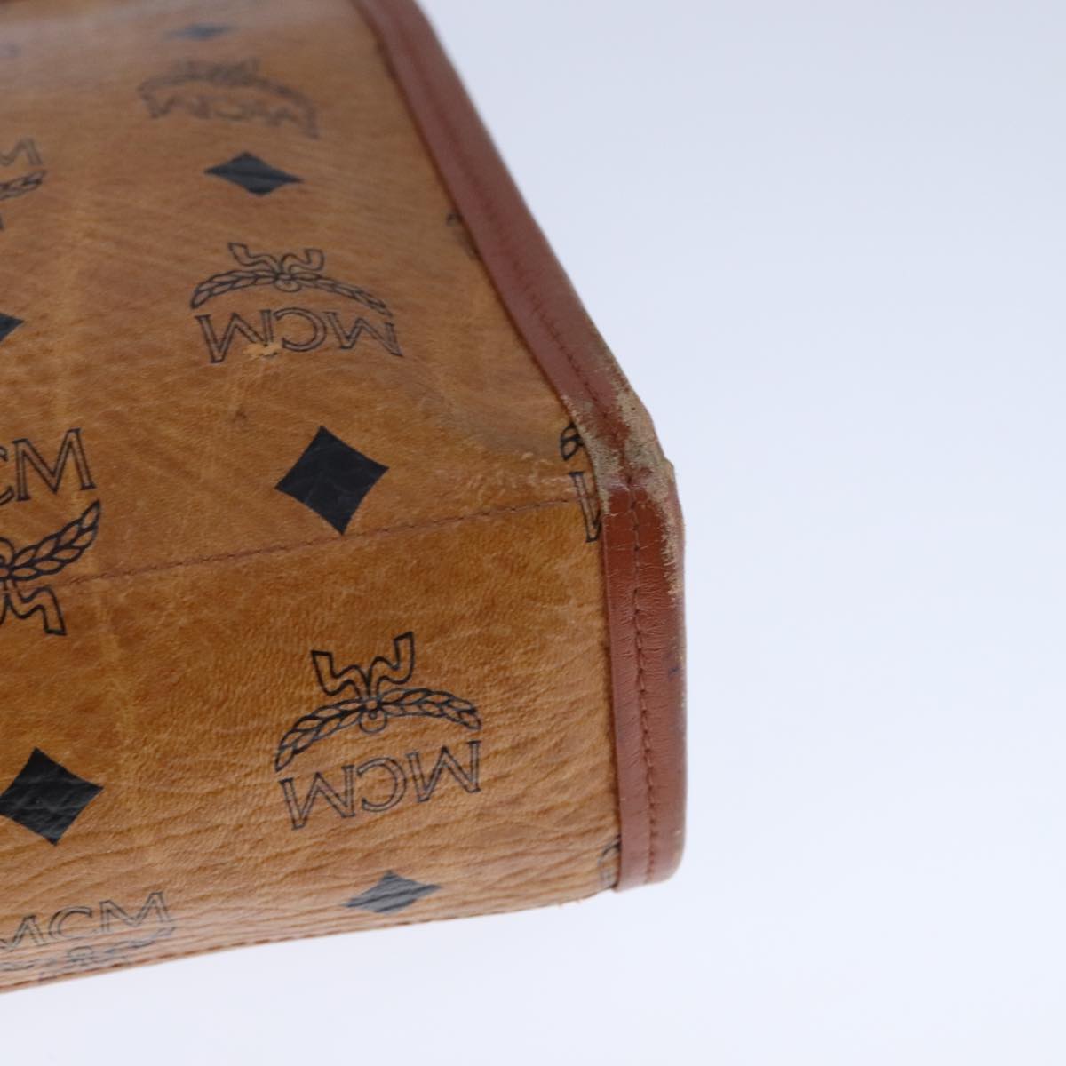 MCM Vicetos Logogram Clutch Bag PVC Leather Brown Gold Auth bs21066