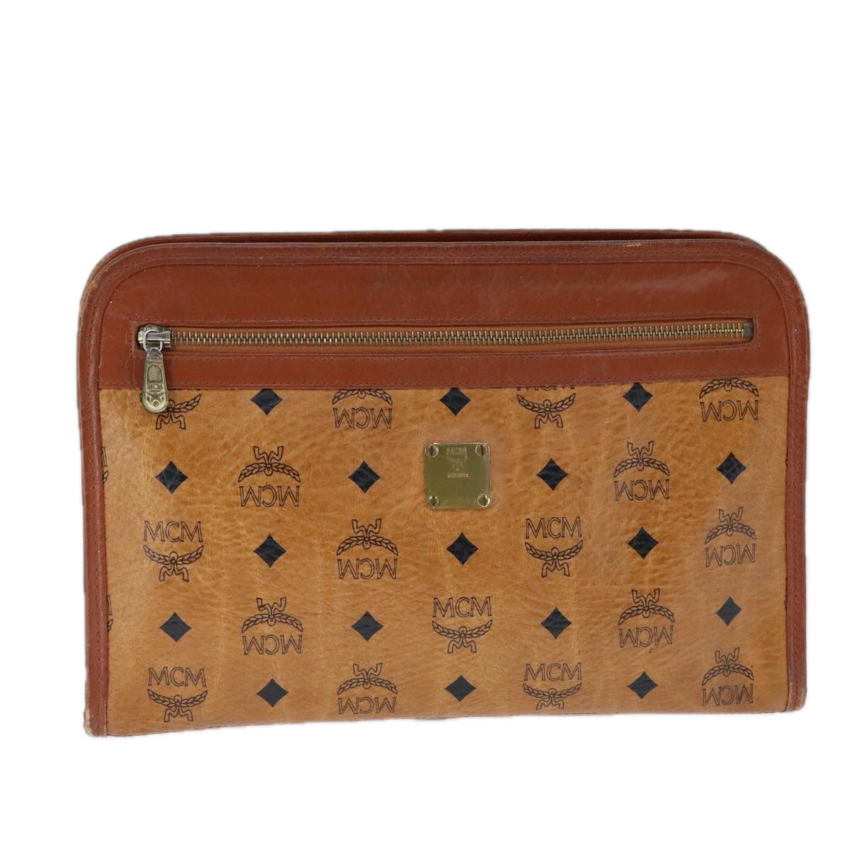 MCM Vicetos Logogram Clutch Bag PVC Leather Brown Gold Auth bs21066