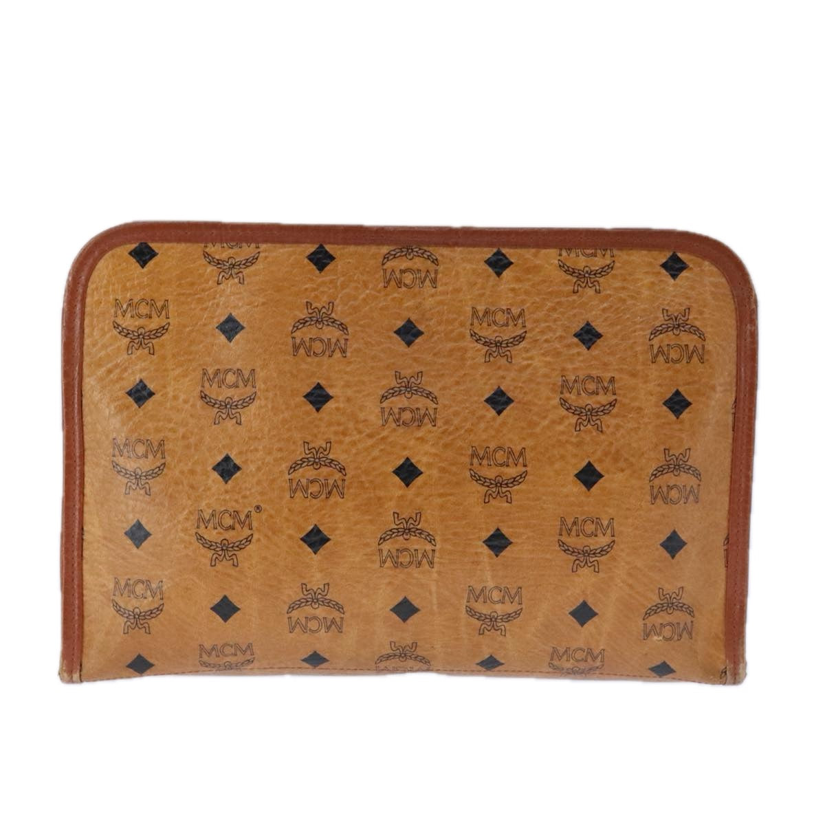 MCM Vicetos Logogram Clutch Bag PVC Leather Brown Gold Auth bs21066