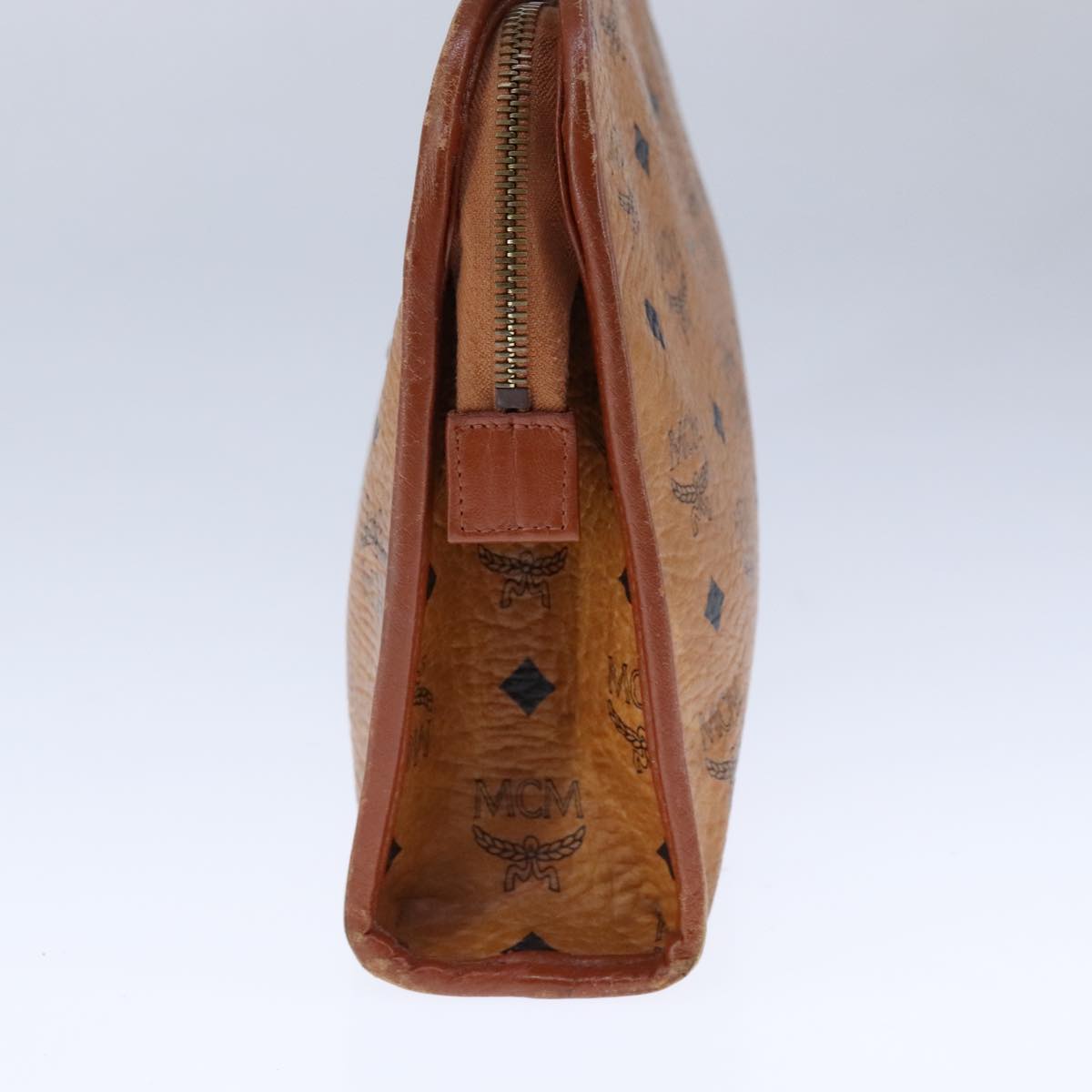 MCM Vicetos Logogram Clutch Bag PVC Leather Brown Gold Auth bs21066