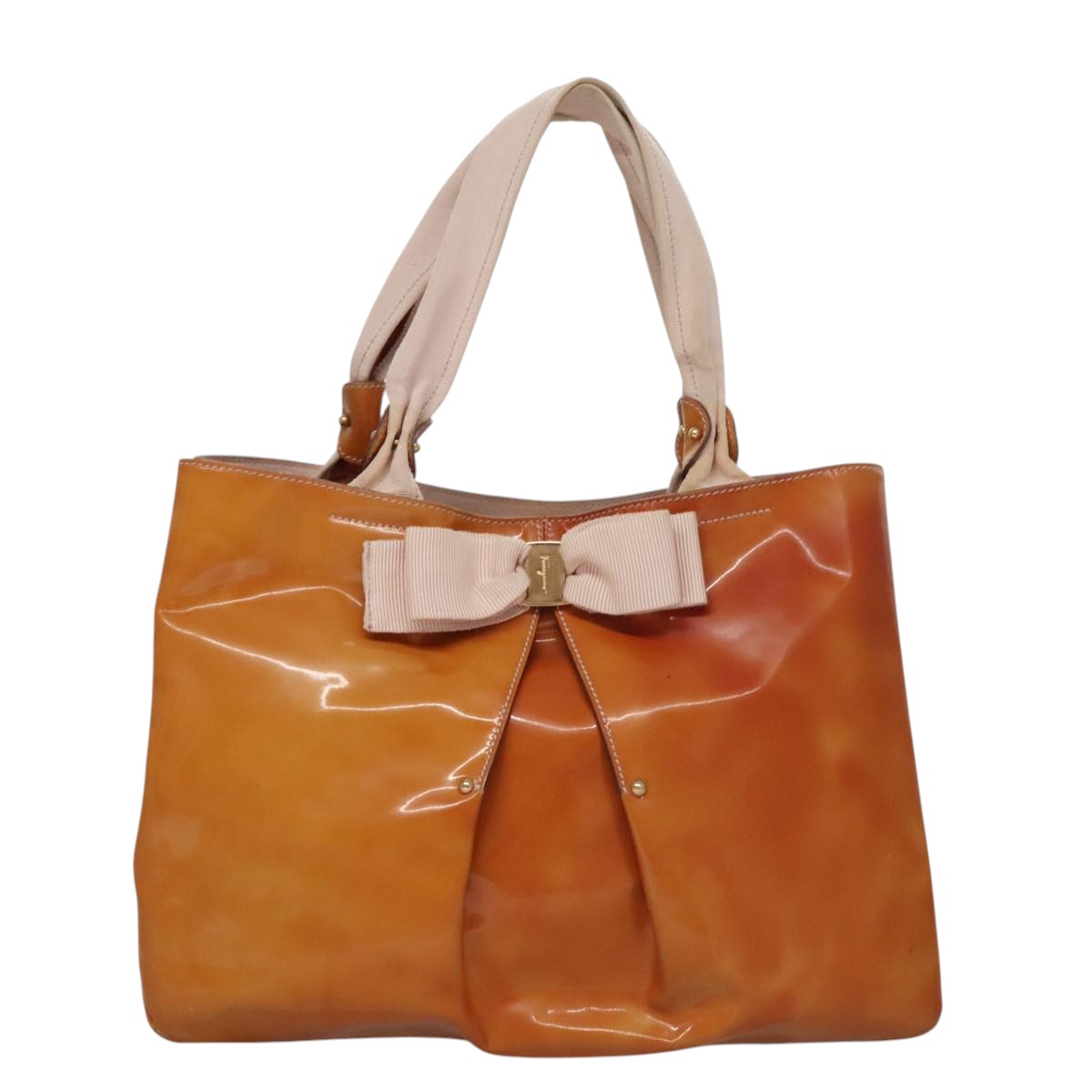 Salvatore Ferragamo Hand Bag Enamel Yellow Auth bs21081