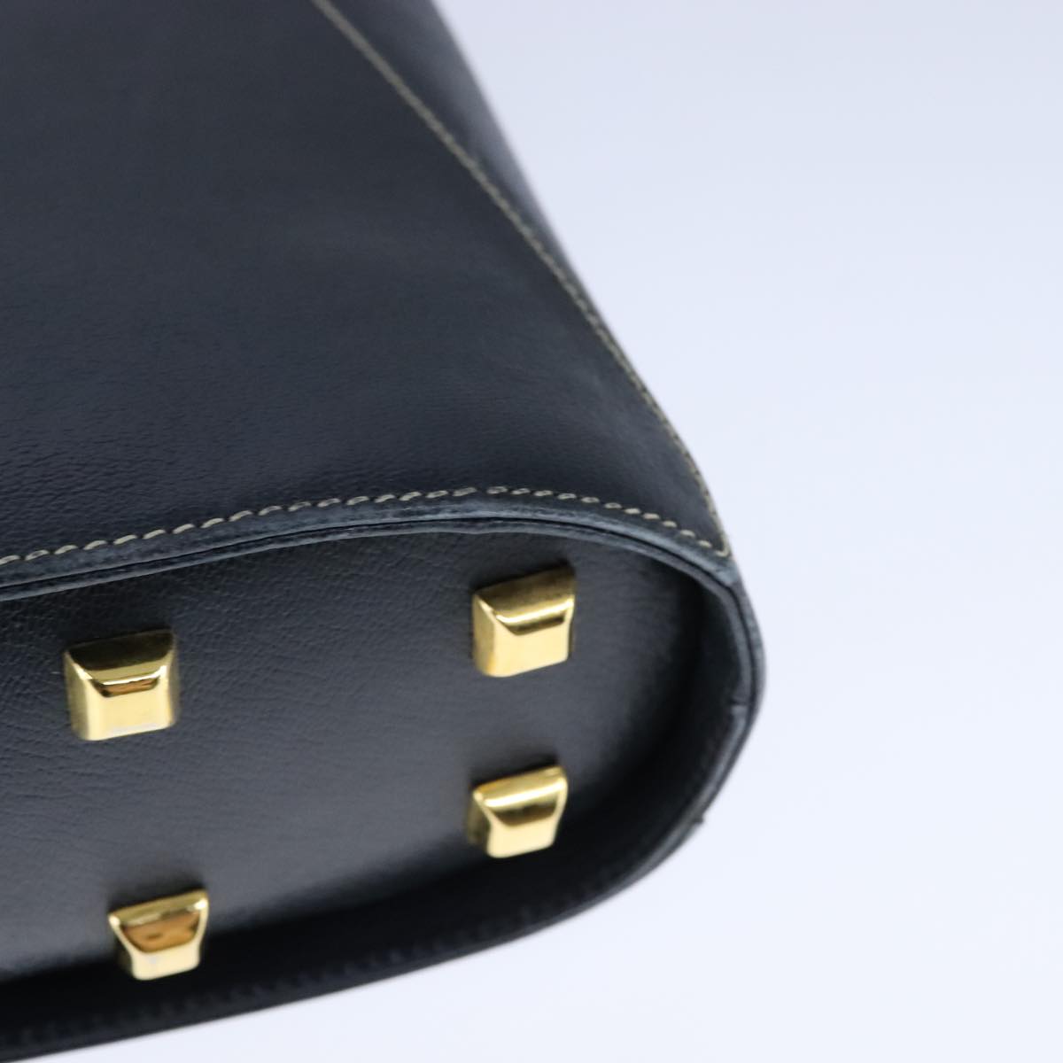 Salvatore Ferragamo Gancini Hand Bag Leather Navy Gold Auth bs21083