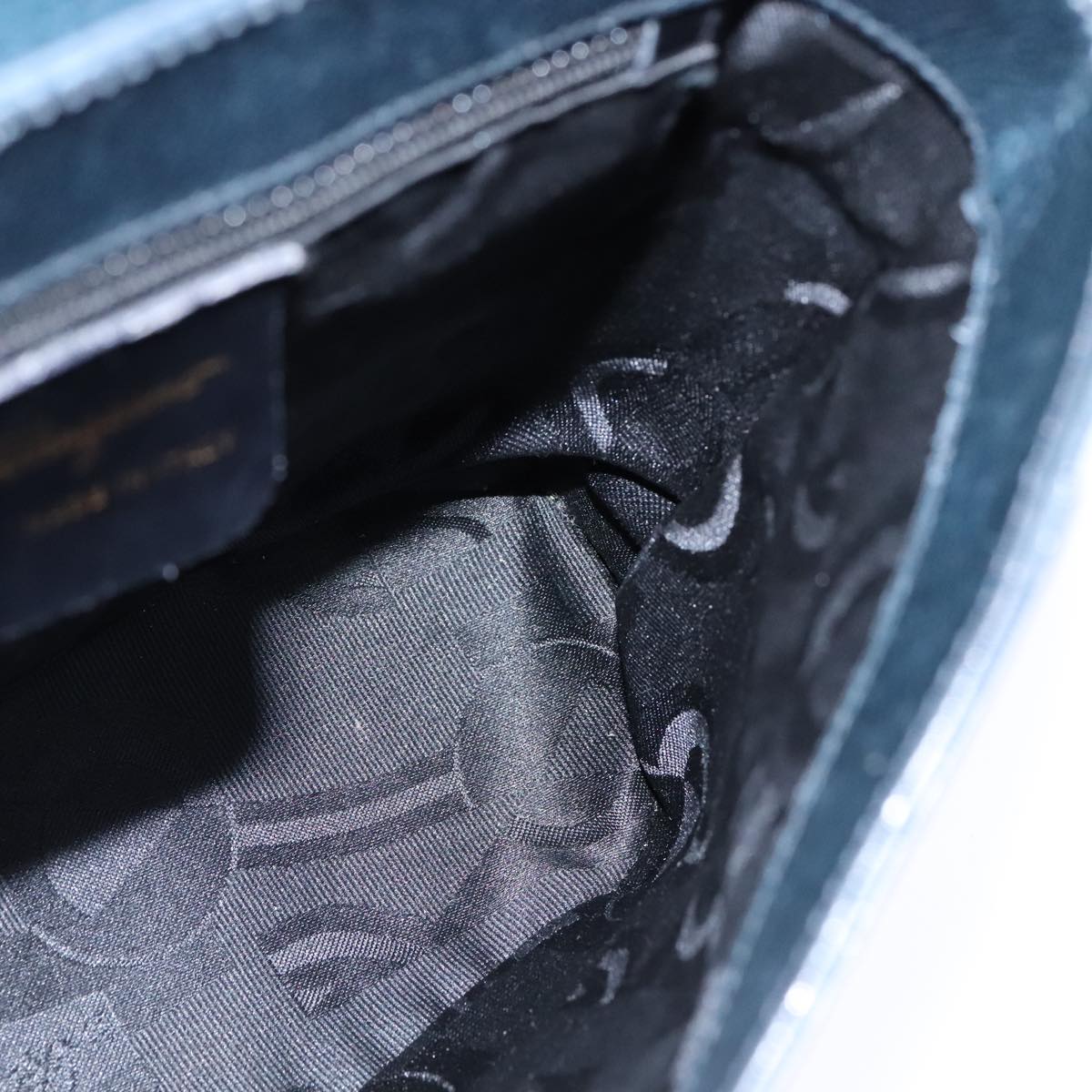 Salvatore Ferragamo Gancini Hand Bag Leather Navy Gold Auth bs21083