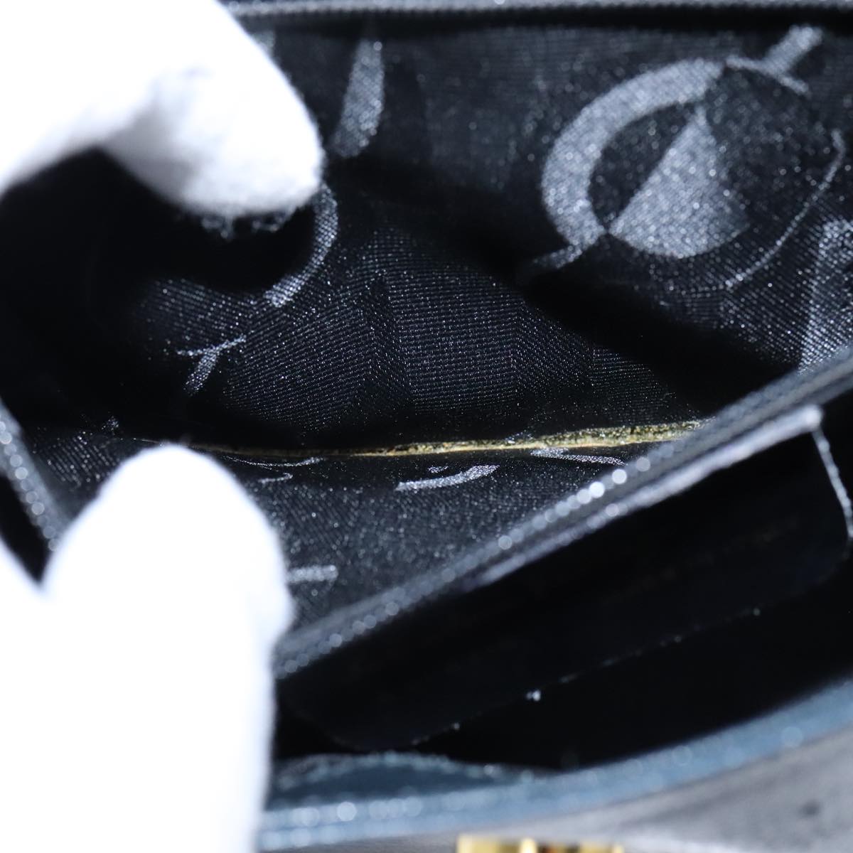 Salvatore Ferragamo Gancini Hand Bag Leather Navy Gold Auth bs21083